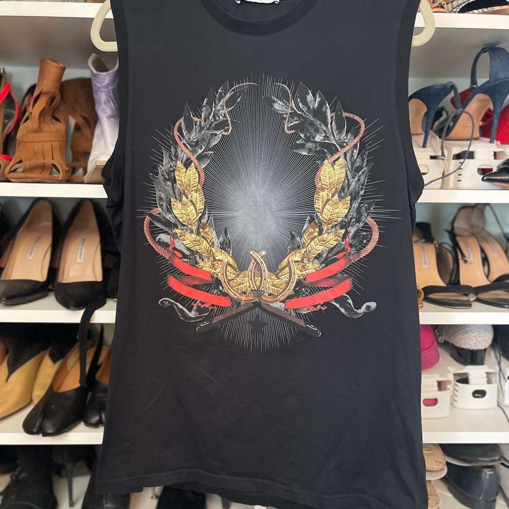 Givenchy Black Muscle Tee with Gold and Red Accents